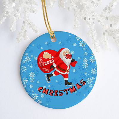 Alternative view of Merry Christmas Santa Claus Snowflakes Toilet Paper 2020 Circle Ornament - Holiday Pandemic Gift