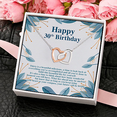 Happy 30th Birthday Joined Interlocking Hearts Pendant Necklace