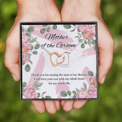 Thank You for Raising the Man of My Dreams Mother of the Groom Gift Interlocking Heart Pendant Necklace