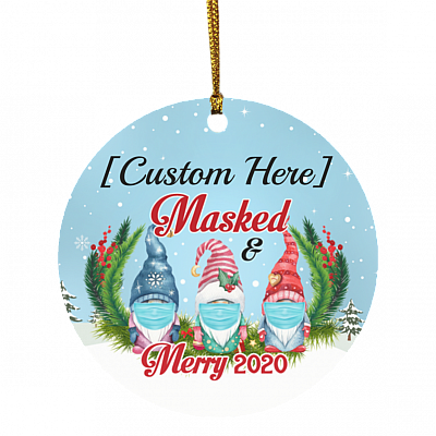 Personalized 3 Gnomes Family Masked And Merry 2020 Circle Christmas Tree Ornament Keepsake, White, Circle Ornament