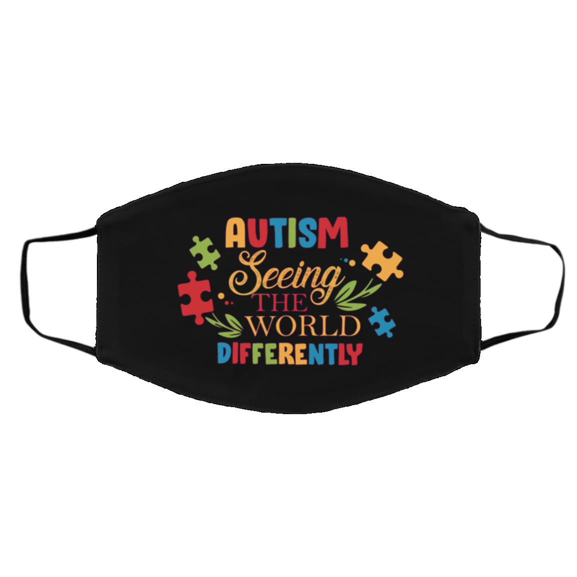 Autism Seeing The World Differently Washable Reusable Custom Printed Cloth Face Mask Cover, Black, Cloth Face Cover – Medium/Large
