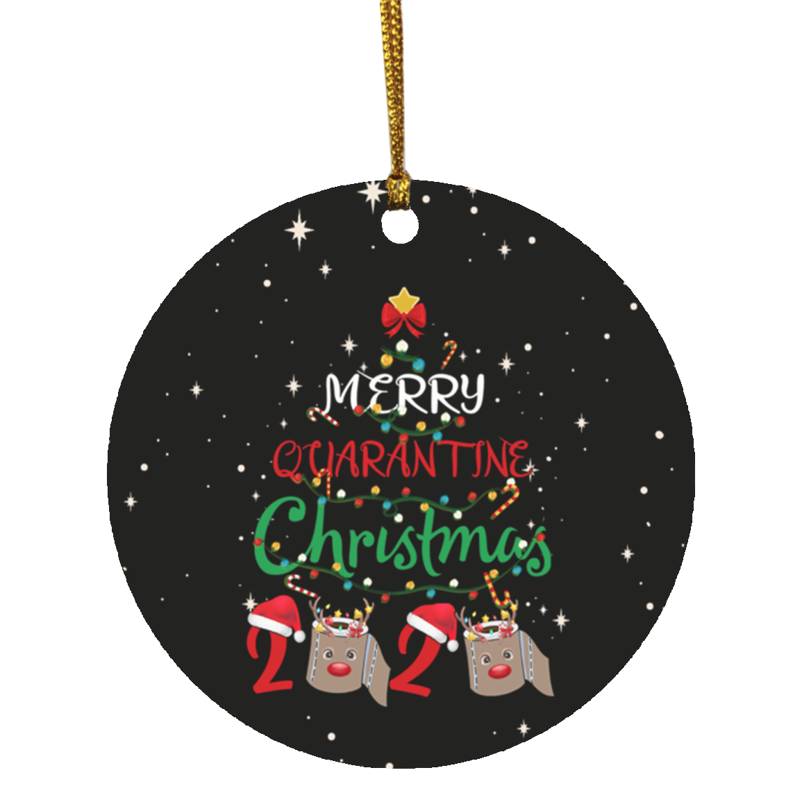 Merry Quarantine Christmas 2020 Holiday Circle Ornament Keepsake - Funny Pandemic Christmas Ornament, White, Circle Ornament