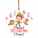 Personalized Baby Boy ELF First Christmas 2020 Decorative Christmas Ornament - Holiday Flat Circle Ornament, White, Circle Ornament