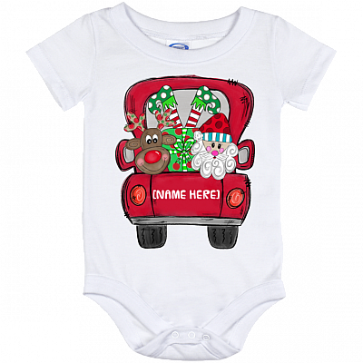 Personalized Red Truck Christmas Gift for Toddler Baby Onesie - Baby Infant Bodysuit, White, Baby Onesie - 12 Month