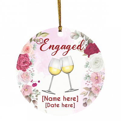 Personalized Engaged Christmas Ornament Keepsake - Flower Engagement Ornaments For Couple - Engagement Gift, White, Circle Ornament
