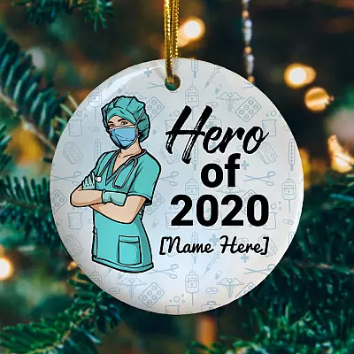 Alternative view of Personalized Hero Of 2020 Nurse Wearing Mask Christmas Ornament - Holiday Decorative Ornament