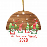 Personalized Gnomes Family Wearing Mask Funny Christmas Holiday Flat Circle Ornament Keepsake, White, Circle Ornament
