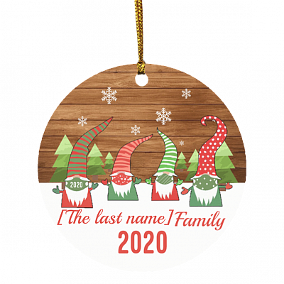 Personalized Gnomes Family Wearing Mask Funny Christmas Holiday Flat Circle Ornament Keepsake, White, Circle Ornament