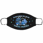In November We Wear Blue Truck Diabetes Awareness Month Gifts Ribbon Washable Reusable Cloth Face Mask Cover, Black, Cloth Face Cover – Small/Medium