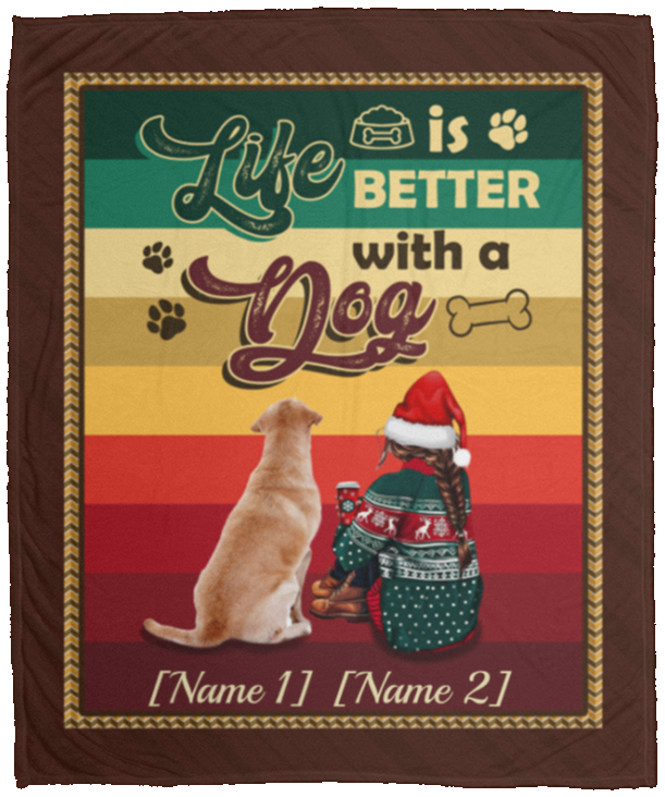 Personalized Life Is Better with a Dog Labrador Christmas Fleece Blanket- Mink Sherpa Blanket - Woven Blanket, White, Cozy Plush Fleece Blanket - 50x60
