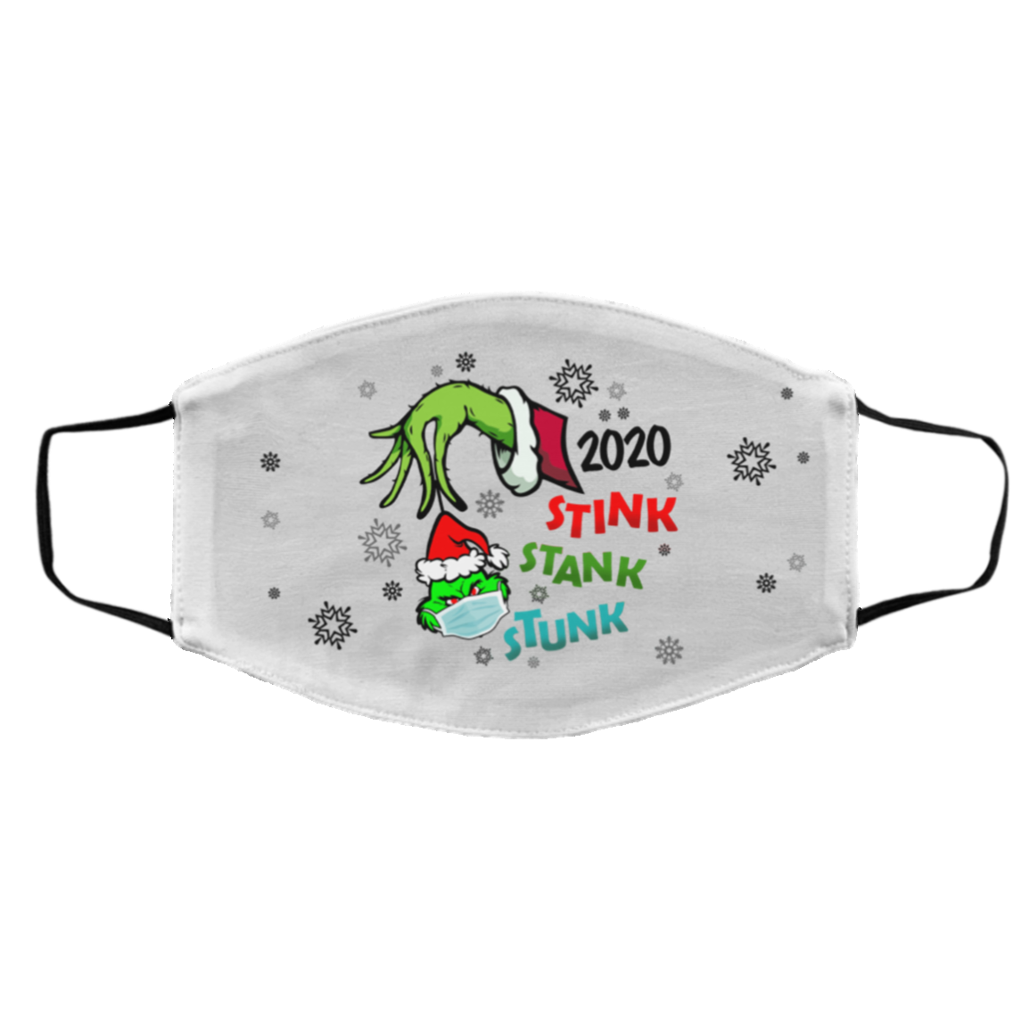 2020 Stink Stank Stunk Grnch Green Hand Funny Quarantine Christmas Washable Reusable Cloth Face Mask Cover, White, Cloth Face Cover – Medium/Large