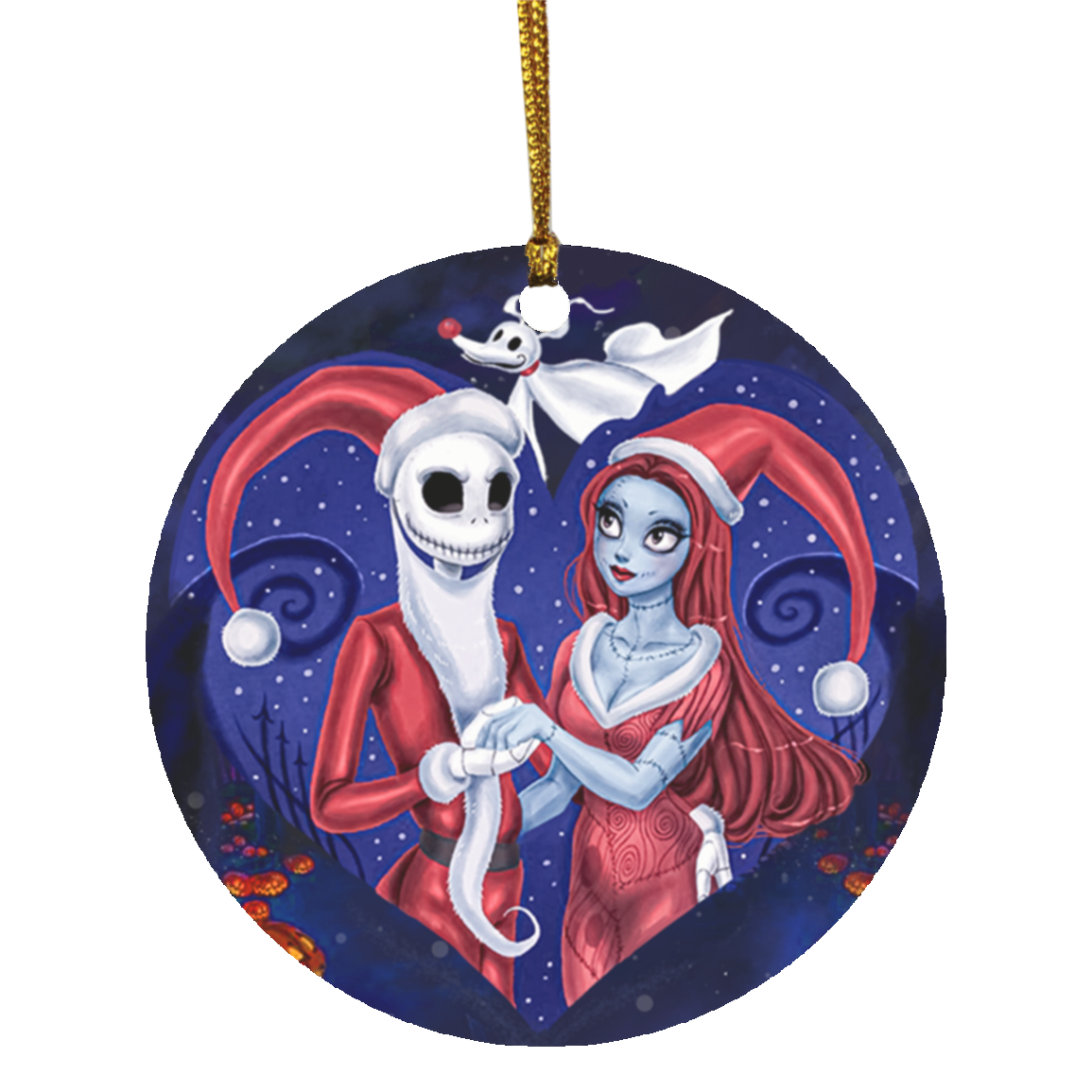 Jack And Sally Christmas Ornament - Couples Christmas Ornament - Valentine Couples Matching Ornament, White, Circle Ornament