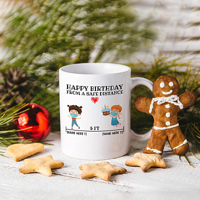 Alternative view of Personalized Happy Birthday From A Safe Distance 6Ft Coffee Mug - Beer Stein - Water Bottle - Color Changing Mug