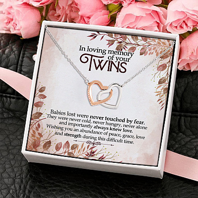 Alternative view of In Loving Memory Of Your Twins Loss Of Twins Joined Interlocking Hearts Pendant Necklace - Twins Miscarriage Gifts