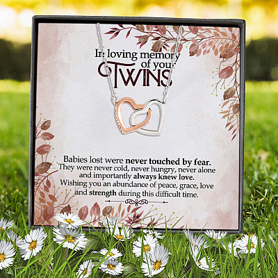 In Loving Memory Of Your Twins Loss Of Twins Joined Interlocking Hearts Pendant Necklace - Twins Miscarriage Gifts