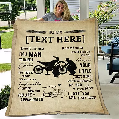 Alternative view of Personalized From Daughter Son To My Dad Not Easy To Raise A Child Father's Day Dirt Bike Customized Blanket