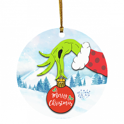 Merry Christmas Decorative Christmas Ornament - Green Character Christmas Ornament - Funny Xmas Holiday Gifts, White, Circle Ornament