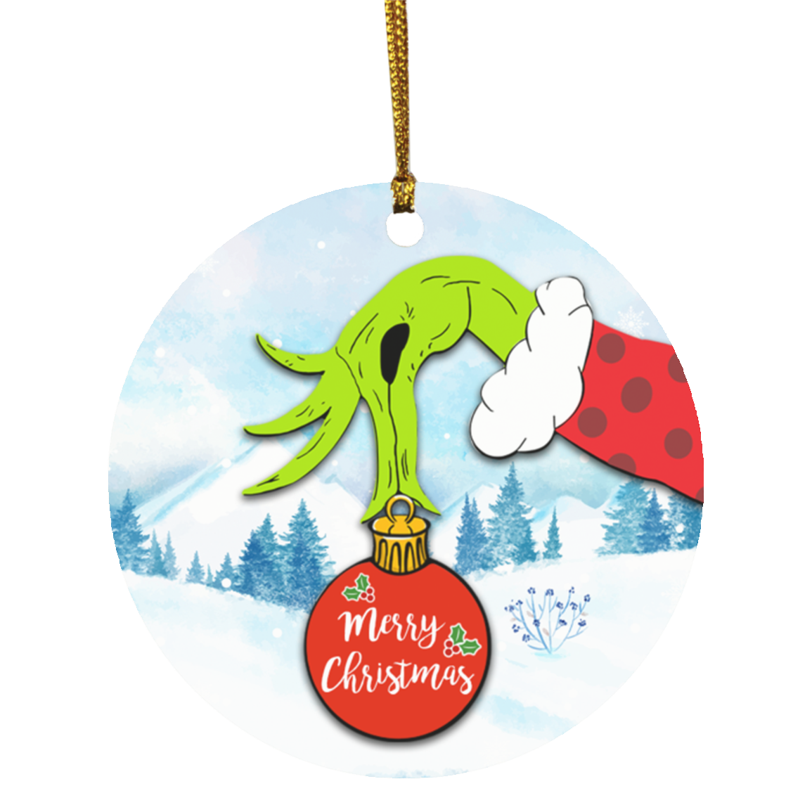 Merry Christmas Decorative Christmas Ornament - Green Character Christmas Ornament - Funny Xmas Holiday Gifts, White, Circle Ornament