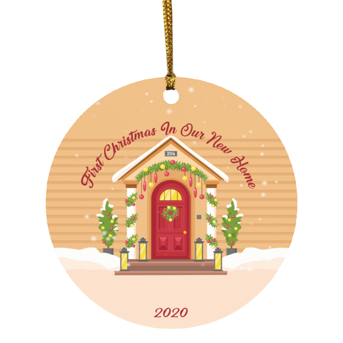 Personalized First Christmas In Our New Home Decorative Christmas Ornament - Holiday Flat Circle Ornament, White, Circle Ornament