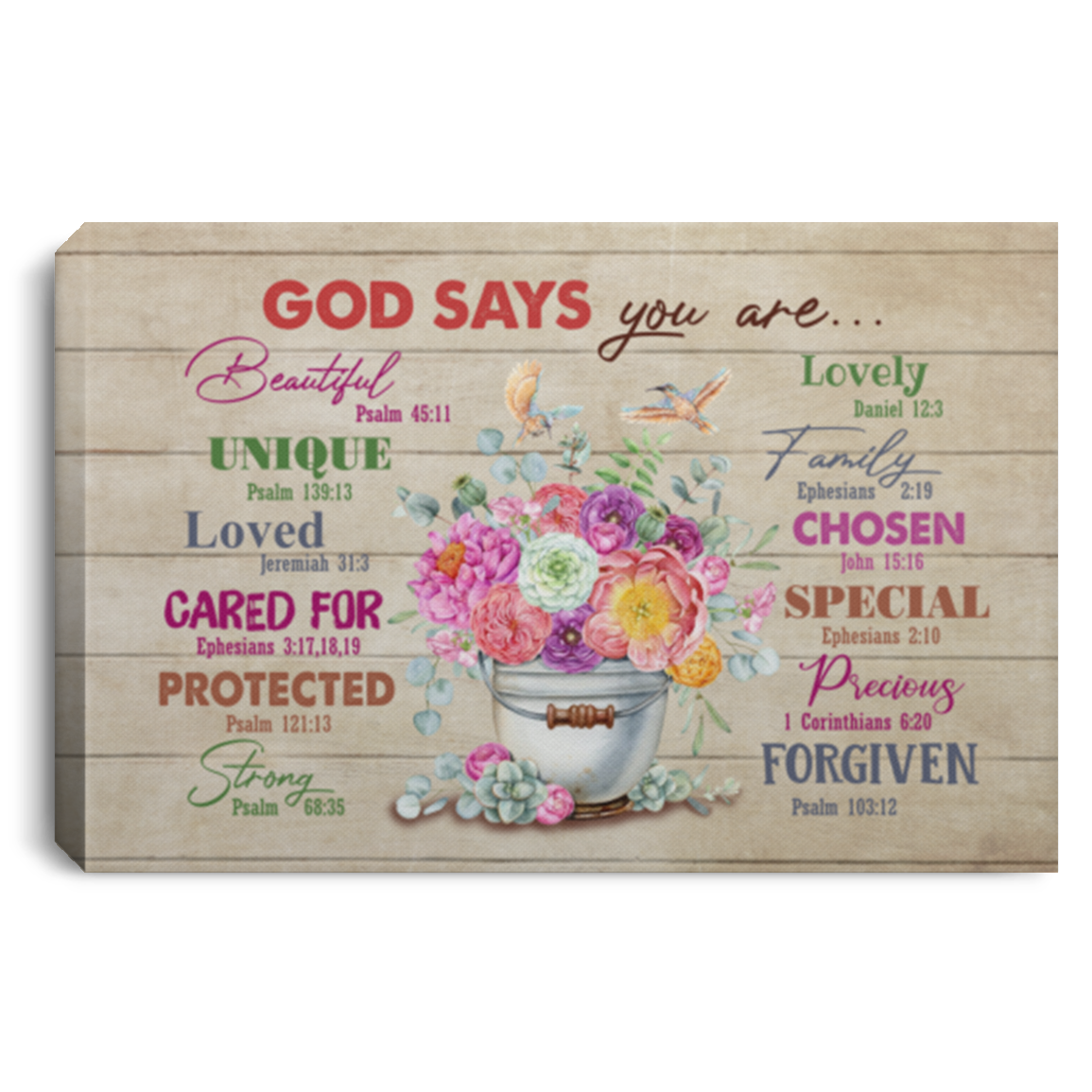 Gods Says You Are Beautiful Psalm 45 11 Unique Psalm Bible Wrapped Framed Canvas Prints - Unframed Poster, White, 0.75'' Framed Canvas