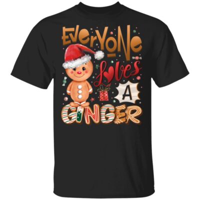 Everyone Loves A Ginger Cute Gingerbread Wearing Santa Hat T-Shirt - Gingerbread Lover Shirt, Black, Unisex T-Shirt