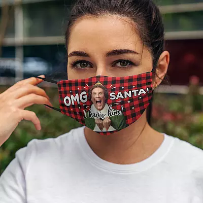 Alternative view of OMG Santa I Know Him Buffalo Plaid Washable Reusable Custom Printed Cloth Face Mask Cover