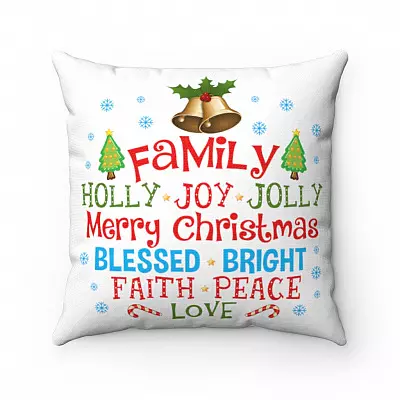 Family Have A Holly Joy Jolly Merry Christmas Bless Bright Faith Peace Love Throw Pillow - Holiday Home Decor