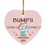 Personalized Bump First Christmas Pregnancy Announcement Gift Christmas Flat Heart Ornament Keepsake, White, SUBORNH Heart Ornament