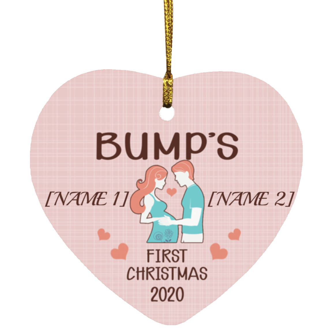 Personalized Bump First Christmas Pregnancy Announcement Gift Christmas Flat Heart Ornament Keepsake, White, SUBORNH Heart Ornament