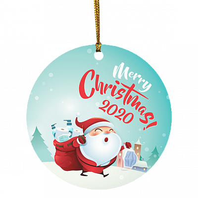 Merry Christmas 2020 Santa Claus With Mask Decorative Christmas Ornament - Holiday Flat Circle Ornament, White, Circle Ornament