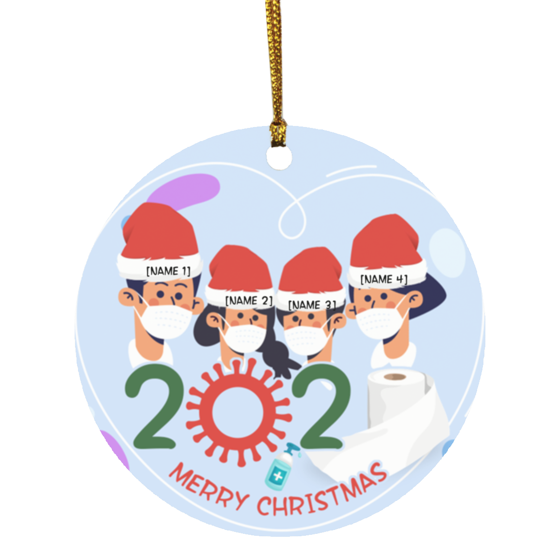 Quarantine Together Wearing Mask Personalized Family Gift 2020 Christmas Ornament - Holiday Ornament, White, Circle Ornament