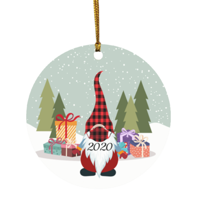 Quarantine Christmas Gnome 2020 Decorative Christmas Ornament - Holiday Flat Circle Ornament, White, Circle Ornament