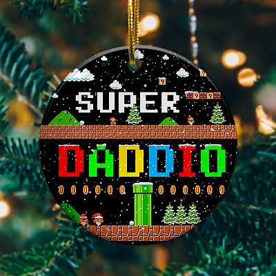 Alternative view of Super Daddio Circle Christmas Ornament - Funny Christmas Ornament For Dad