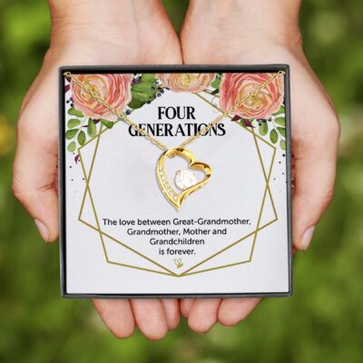 Four Generations Love Thoughtful Quotes Mothers Day Gift Forever Love Heart Pendant Necklace