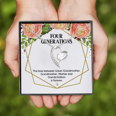 Alternative view of Four Generations Love Thoughtful Quotes Mothers Day Gift Forever Love Heart Pendant Necklace