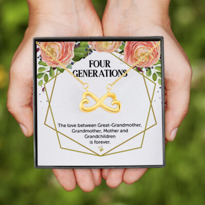 Four Generations Love Thoughtful Quotes Mothers Day Gift Infinity Heart Pendant Necklace