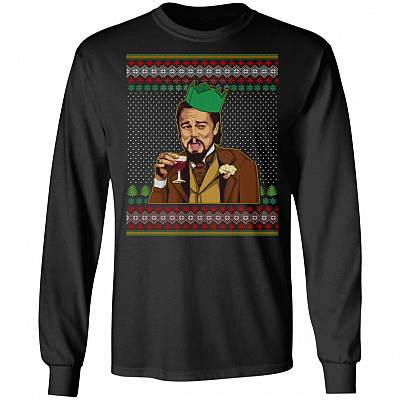 Santa Leonardo Dicaprio Christmas Hoodie - Sweatshirt - Long Sleeve - Dicaprio Ugly Christmas Sweater, Black, Long Sleeve