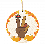 Funny Turkey Hand Sign Thanksgiving Autumn Pumpkin Decorative Christmas Ornament-Holiday Flat Circle Ornament, White, Circle Ornament