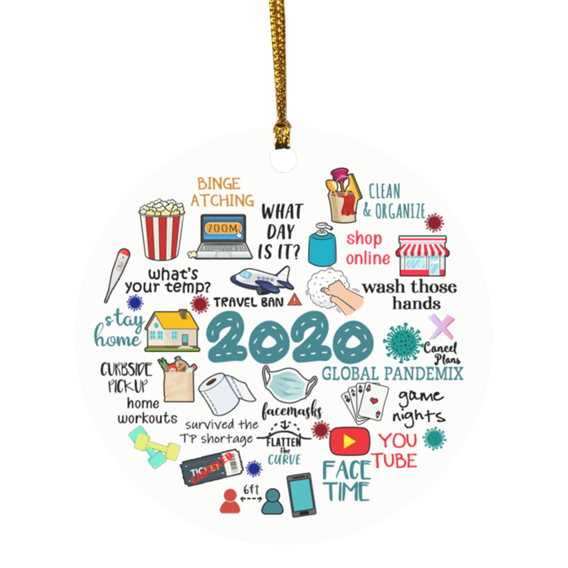 2020 Pandemic Annual Events Quarantine Christmas Ornament Holiday Flat Circle Ornament, White, Circle Ornament