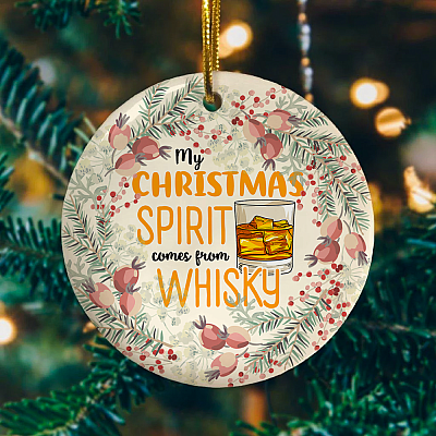 Alternative view of My Christmas Spirit Comes From Whisky Decorative Christmas Ornament - Holiday Flat Circle Ornament Keepsake