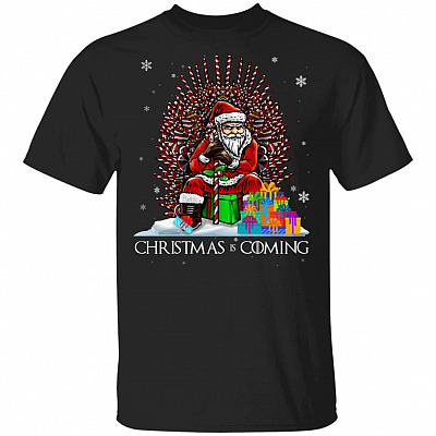 Christmas Is Coming T-Shirt - Santa Candy Cane Throne Shirt - Funny Christmas Parody T-Shirt - Holiday Gifts, Black, Unisex T-Shirt