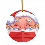 Santa Claus With Full Mask Decorative Christmas Ornament - Holiday Flat Circle Ornament, White, Circle Ornament