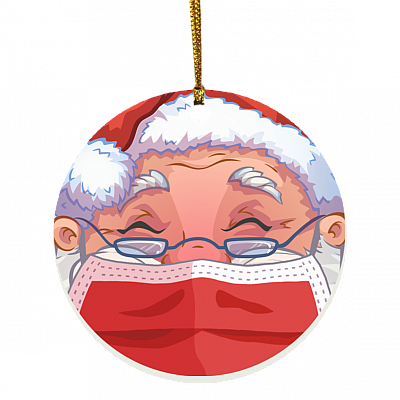 Santa Claus With Full Mask Decorative Christmas Ornament - Holiday Flat Circle Ornament, White, Circle Ornament