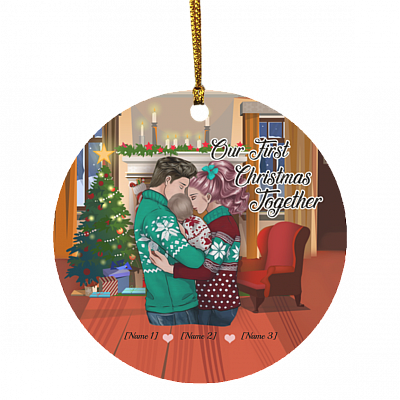 Personalized Our First Christmas Together Holiday Circle Ornament Keepsake - Our First Christmas As Mommy and Daddy, White, Circle Ornament