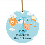 Personalized Baby's First Christmas 2020 Decorative Christmas Ornament - Holiday Flat Circle Ornament, White, Circle Ornament