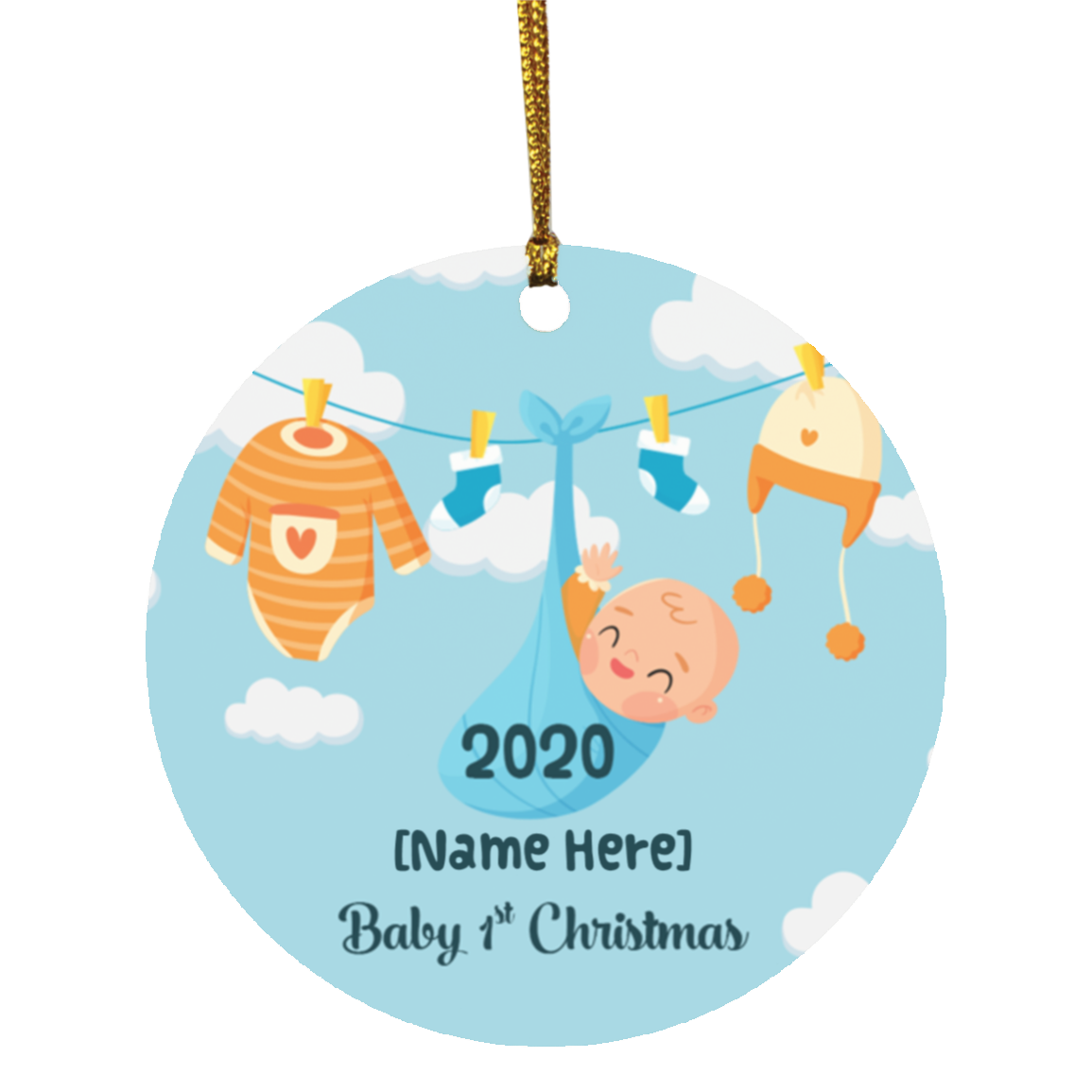 Personalized Baby's First Christmas 2020 Decorative Christmas Ornament - Holiday Flat Circle Ornament, White, Circle Ornament