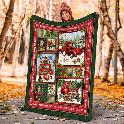 Alternative view of Vintage Red Truck Take A Little Christmas With You Wherever You Go Holiday Fleece Blanket - Premium Sherpa Blanket
