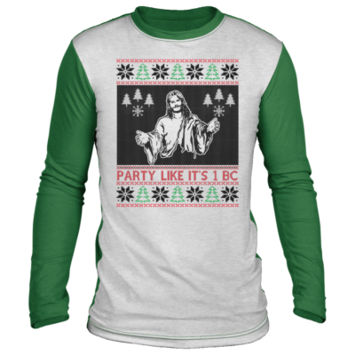 Party Like It's Year 1 Before Christ Happy Birthday Jesus Ugly Sweater, White/Green, Ugly Christmas Sweater