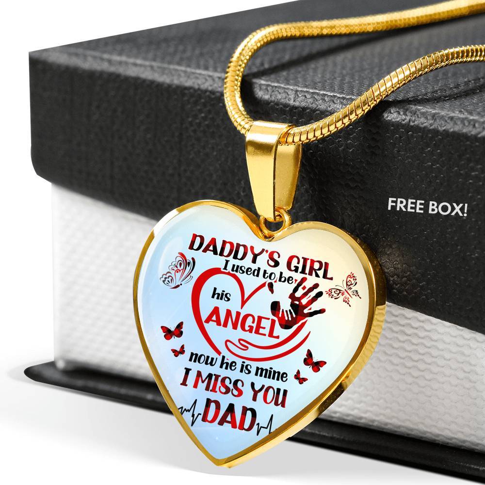 Daddy's Girl I Used To Be His Angel Butterflies Heart Pendant Necklace - Butterfly Father Daughter Necklace - Heart Luxury Necklace (Gold Plated)