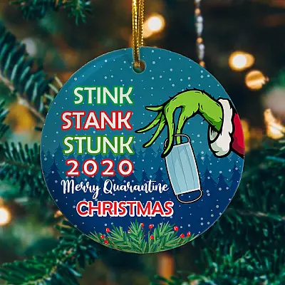 Alternative view of Stink Stank Stunk 2020 Merry Quarantine Christmas Circle Christmas Tree Ornament Keepsake